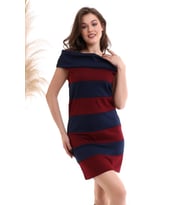 4116 yaka bantlı grn elbise LACIVERT-BORDO (Lacivert-Bordo)