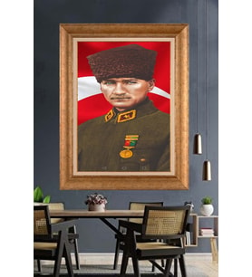 Altın Varaklı Çerçeveli Paspartulu Atatürk Tablo DC1289 (Gold)
