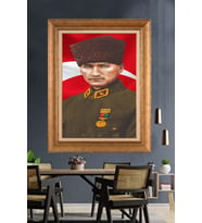 Altın Varaklı Çerçeveli Paspartulu Atatürk Tablo DC1289 (Gold)