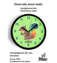 İsme Özel Sevimli Sincap Çocuk Odası Duvar Saati Orta Boy 30 cm Siyah Camlı Sessiz