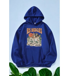 His Mercies Baskılı Oversize Sweatshirt (Mavi)