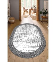 Dijital Baskılı Kaymaz Taban Yıkanabilir Oval Salon Halısı Mutfak Halısı Yolluk NDO-HS-209 (Gri)