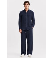 Erkek Lacivert Regular Fit Müslin Pantolon