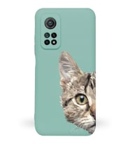 Xiaomi Mi 10T Pro Uyumlu Lansman Kılıf Catface Tasarımlı İçi Kadife Kapak-Turkuaz (Şeffaf)