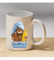 Everything Shower Yazılı Havlulu Kedi Baskılı Porselen Kupa - Kedi Severlere Hediye Kupa