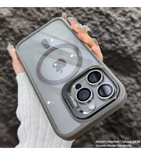 iPhone 14 Pro Max Uyumlu Kılıf Klon Stantlı + Lens Korumalı MagSafe Telefon Kılıfı