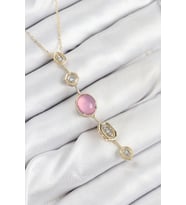 Pirinç Zincir Pembe Gold Renk Zirkon Taşlı Y Kolye - TJ-BKO10554