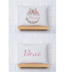 Pia Baby Premium %100 Pamuk İkili İsim Yazılı Kız Bebek Yastık Kılıfı – 35x45 cm Organik Baskı 5028-13 (Ekru)