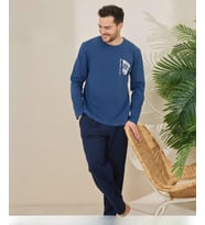 Pijamoni Erkek Pamuklu Bisiklet Yaka Uzun Kol İnce Pijama Takımı 6150/6 - 1 Adet (Mavi)