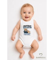 Huysuz Dedem Baskılı Unisex Bebek Body %100 Pamuk – Yenidoğan Zıbın,Kolsuz Çıtçıtlı Bebek Badi