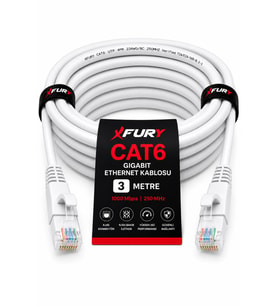 FURY CAT6 Ethernet Kablosu 3 Metre RJ45 LAN İnternet Modem Router Bilgisayar Kablosu