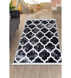 Dijidekor Halı Siyah Maça Yıkanabilir Saçaklı Kaymaz Kesme İnce Yolluk Kilim Salon Halısı Modelleri