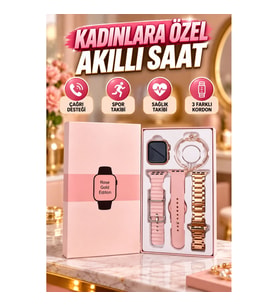 Rose Renk Akıllı Saat 3 Kordonlu ve Aksesuarlı Bayan Akıllı Saat