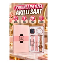 Rose Renk Akıllı Saat 3 Kordonlu ve Aksesuarlı Bayan Akıllı Saat