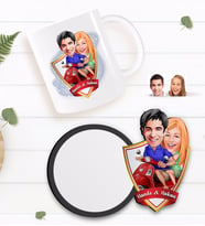 BK Gift Kişiye Özel Sevgililer Karikatürlü Beyaz Kupa ve Ahşap Bardak Altlığı Hediye Seti-10