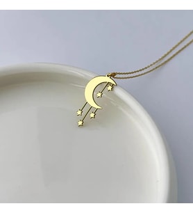 Kişiye Özel Yıldız Tasarım Ay Kolye 925K Gümüş (Gold)
