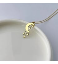 Kişiye Özel Yıldız Tasarım Ay Kolye 925K Gümüş (Gold)