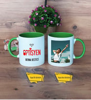 Optisyen Kupa Bardak Yeşil Fotoğraflı Tıp Bayramı Hediyesi Optisyenler Günü Hediyesi