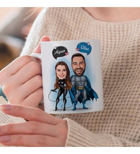 Kişiye Özel Karikatürlü Kahraman Çiftler Kupa Bardak