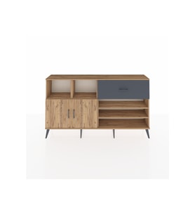 Arges Konsol 6 Raflı Tek Çekmeceli 2 Kapaklı 176x30x99 Çam-Çam/Antrasit