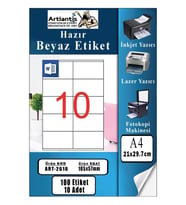 A4 Hazır Etiket 105x57 mm 10 Sayfa 1 Paket 10 lu Kendinden Yapışkanlı Fotokopi Lazer İnkjet Kağıdı Yazıcılar İçin Uyumlu (Beyaz)