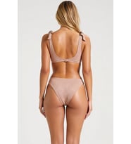 Kadın Bikini Takımı Simli Üçgen Kap Bağlama Detaylı Yüksek Bel Örme Kumaş Kapsız Slip Alt Şık