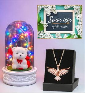 Premium Set Renkli Led Işıklı Fanus ve Zümrüdü Anka Kuşu Kolye (Model 3)