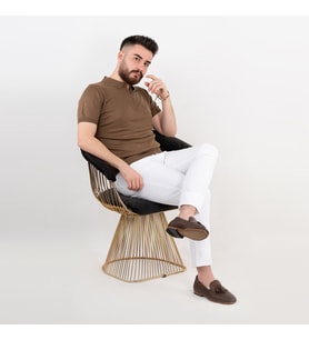 Neyir Triko Slimfit Erkek Yazlık Triko T-Shirt (Kahverengi)