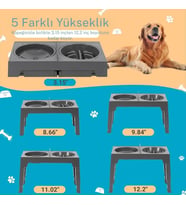 Ayarlanabilir Yükseltilebilir Köpek Kedi Mama Kabı Yavaş Yeme ve Sıçrama Önleyici Su Kabı 2’li Set (Y.Siyah)