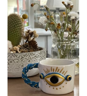 Burgu Kulp Gold Detay Göz 2 Noktalı Kalpli Mug Kupa Fincan (Karışık)
