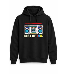 Best Of Radyo Kişiye Özel Yıl Baskılı Siyah Kapüşonlu Sweatshirt