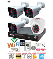FURY 4 Kameralı 5mp 3.6mm Lens 2mp Görüntü 6 Atom Led Gece Görüşlü FullHd Güvenlik Kamerası 5525di 320GB