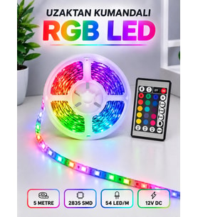 Rgb Şerit Led 5 Metre 12v 2835 Smd Kumandalı Renkli Oda Ve Ev Aydınlatması
