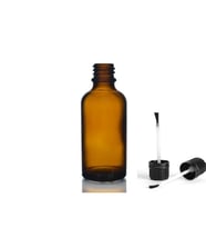 50ml kahverengi cam şişe fırça kapaklı, 12 adet, ecza şişesi, kozmetik şişe, yapıştırıcı şişesi, yağ şişesi