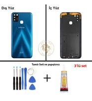 Infinix Smart 5 Mavi Uyumlu Arka Kapak + Yapıştırıcı ve Vida Seti Arka Cam Batarya Pil Kapağı