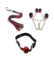 Kırmızı Fantazi Kırbaç Fantezi Deri El Ayak Kelepçe Fantezi Deri Ağız Topu + Erotik Masaj Yağı(Red Fantasy Whip Fancy Leather Hand Foot Handcuffs Fancy Leather Mouth Ball + Erotic Massage Oil)