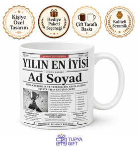 Gazete Manşeti Görünümlü Yılın En İyisi Kişiye Özel Esprili Hediye Kupa Bardak