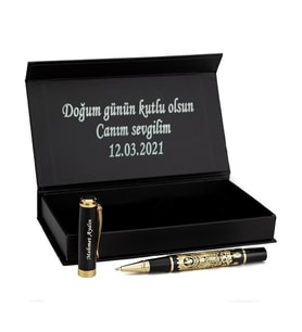 Kişiye Özel Osmanlı Devlet Armalı Kalem ve Kutu (Siyah)