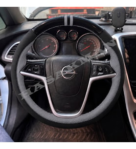 Opel Astra J Dikme Direksiyon Kılıfı Parlak Siyah Gri Detaylı Gri Çift Yüzük ve Dikiş 2009-2015