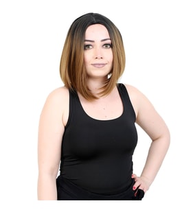 Kahkülsüz Düz Kısa Fiber Sen Peruk / Siyah / Karamel Ombreli