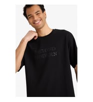 Defacto Boxy Fit Bisiklet Yaka Baskılı Siyah Erkek T-Shirt F9681AX/BK81