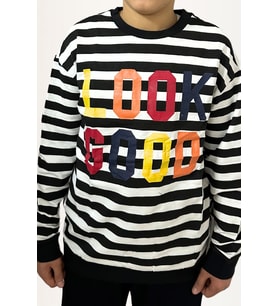 Erkek Çocuk Bisiklet Yaka Çizgili Baskılı Basic Uzun Kollu Sweatshirt