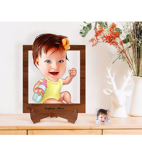 BK Gift Kişiye Özel Bebek Karikatürlü Ahşap Standlı 3D Biblo-1 (Beyaz)