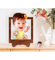 BK Gift Kişiye Özel Bebek Karikatürlü Ahşap Standlı 3D Biblo-1 (Beyaz)