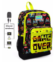 Coral High Game Over Baskılı İlkokul ve Günlük Sırt Çantası - Erkek Çocuk - USB ve AUX Soketli