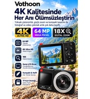 4K Dijital Fotoğraf Makinesi 18X Dijital Zoom 64 MP Ön ve Arka Ekranlı Kompakt Kamera