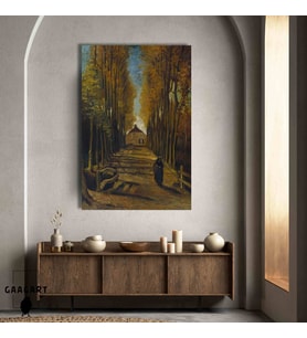 Tekli Dikey Kanvas Tablo Ünlü Eserler Van Gogh Avenue Of Poplars İn Autumn