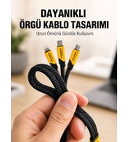 USB 3'ü 1 Arada Şarj Kablosu 240W PD Destekli Çoklu Şarj Kablosu