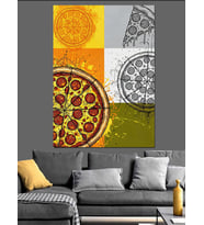 Pizza Desenli Soyut Çizim Dekoratif Kanvas - Mdf Ahşap Tablo
