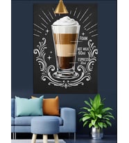 Kahve Temalı Espresso Ve Sıcak Süt Ölçüsü Dekoratif Kanvas - Mdf Ahşap Tablo